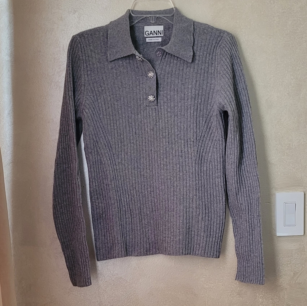 Ganni Gray Ribbed Sweater - Picture 6 of 11